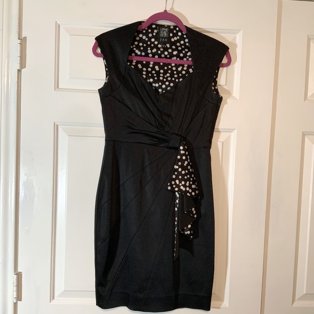 JAX Black satin dress with a waist sash- size 6